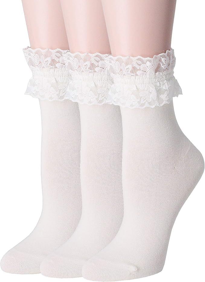 SRYL Women Lace Ankle Socks Ruffle Frilly Cotton Socks Trim Lace,Anklet socks Dress Socks Women o... | Amazon (US)