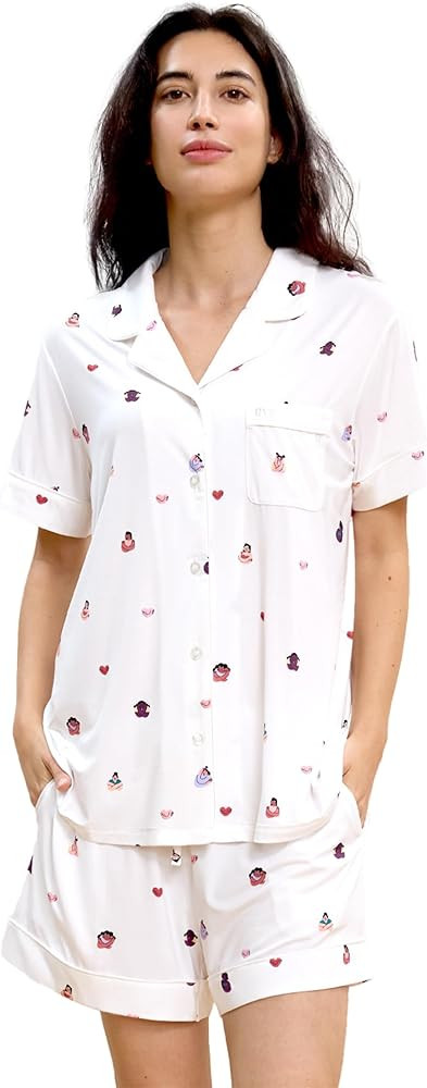 GYS Premium Women's Short Sleeve Pajama Set Notch Collar Button Down 2 Piece Sleep Sets, Viscose ... | Amazon (US)