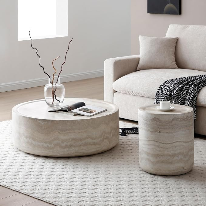 Round Coffee Table for Living Room Circle Coffee Table Faux Marble Pattern Coffee Table Modern Dr... | Amazon (US)