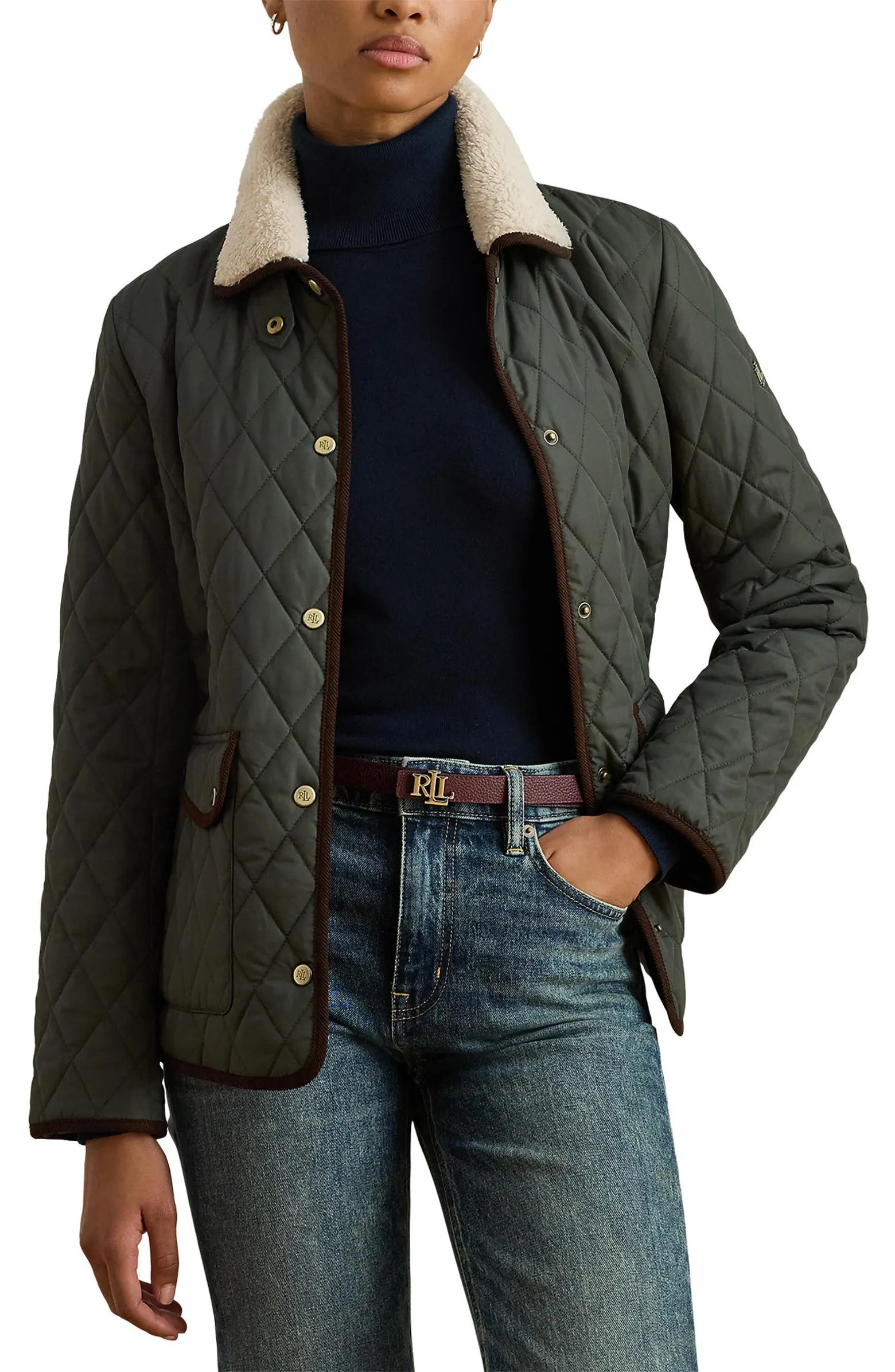 Lauren Ralph Lauren Quilted Faux Shearling Collar Jacket | Nordstrom | Nordstrom