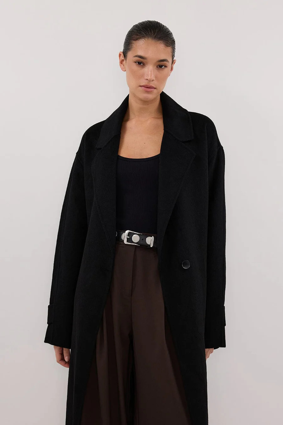MILES BLACK WOOL WRAP COAT | DISSH