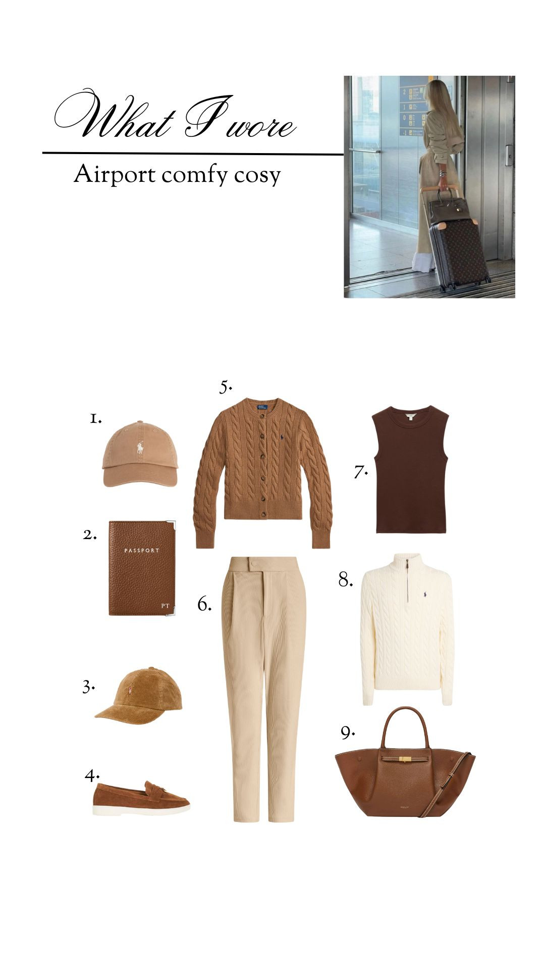 What I wore: Airport Comfy Cosy 

Airport Outfit, Travel Outfit, Winter Outfit, Transitional Outfit, Ralph Lauren, Tank Top, DeMellier Bag, Cap, Loafers 

 #LTKuk #LTKeurope #LTKtravel