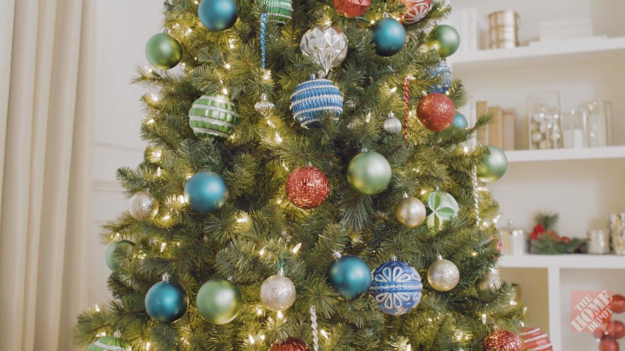 Home Accents Holiday 7.5 ft Wesley Long Needle Pine LED Pre-Lit Artificial Christmas Tree with 55... | The Home Depot