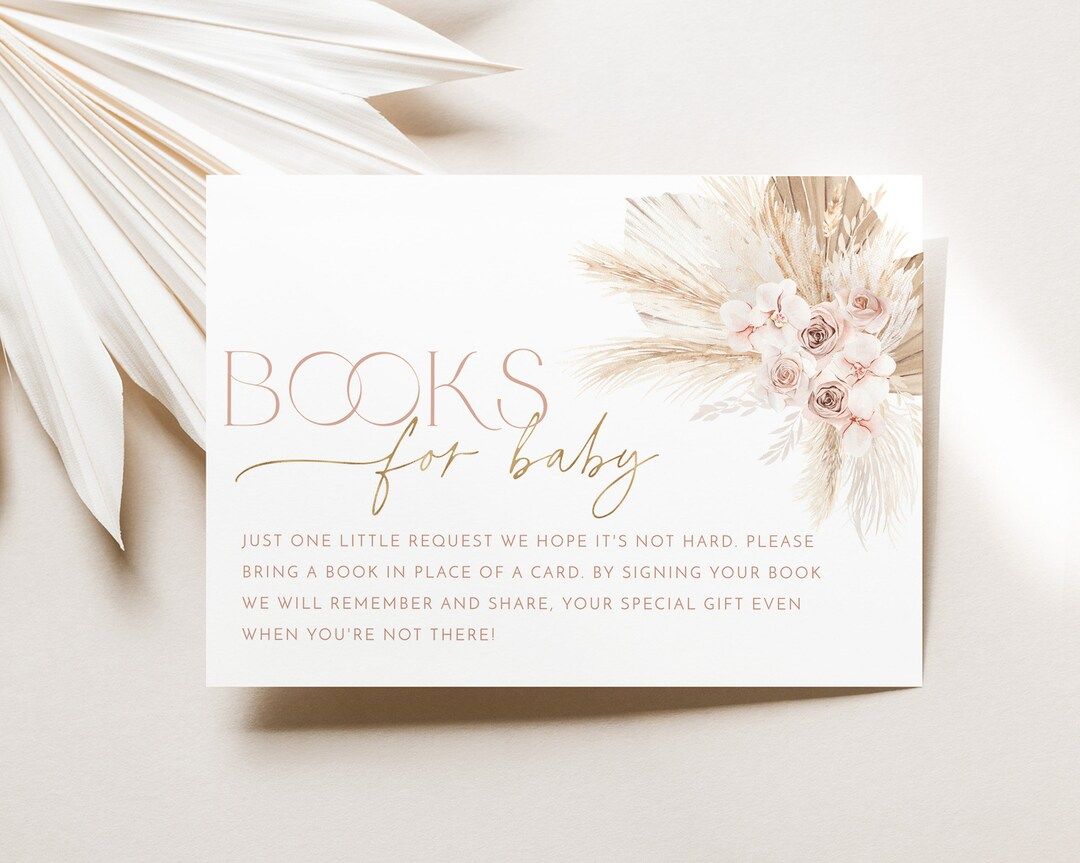 Boho Books For Baby Card Printable, Book Request Card, Pink Boho Baby Shower Book For Baby, Baby ... | Etsy (US)
