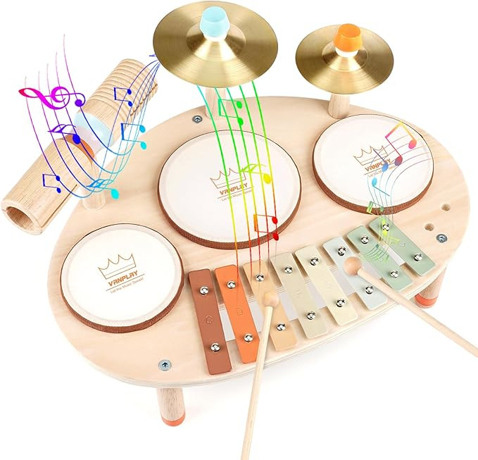Drum Set for Toddler - Toys for 2 3 4 Year Old Girls Boy Gifts - 9 in 1 Wooden Montessori Musical... | Amazon (US)