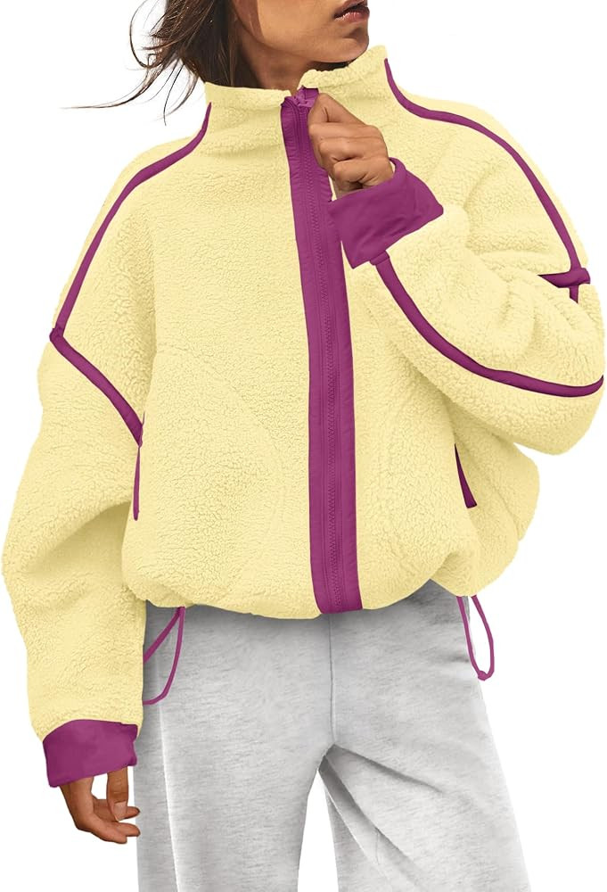 Yanekop Womens Fleece Jacket Zip Up Fuzzy Sherpa Jackets Long Sleeve Coats | Amazon (US)