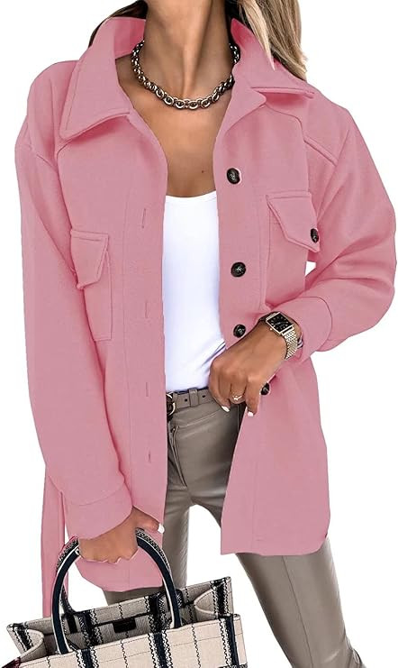 FARYSAYS Womens Single Breasted Shacket Jacket Mid Length Trench Pea Coat Outwear | Amazon (US)