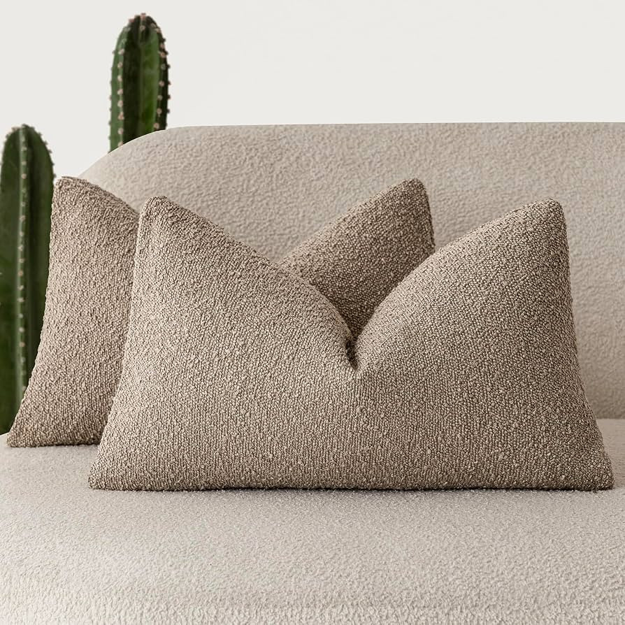 Foindtower Pack of 2 Textured Boucle Throw Pillow Covers Accent Solid Decorative Lumbar Pillow Ca... | Amazon (US)