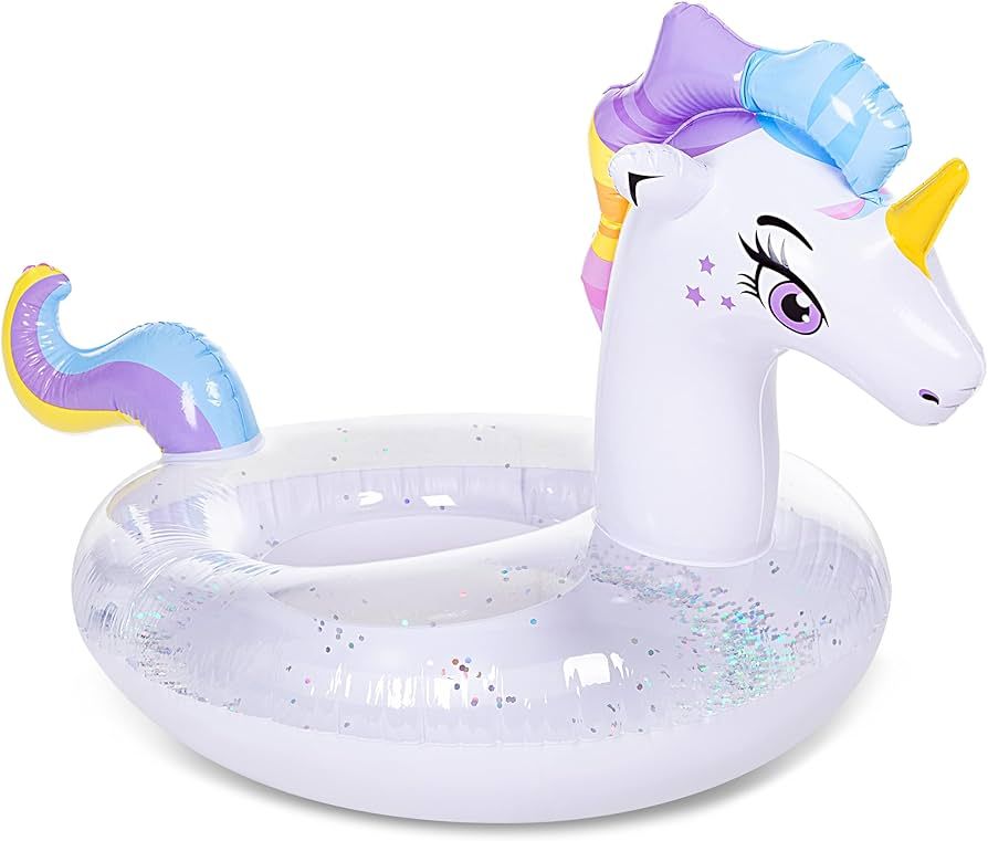 JOYIN Inflatable Unicorn Pool Floats - Unicorn Pool Tube Swim Ring Floaties with Glitter for Adul... | Amazon (US)