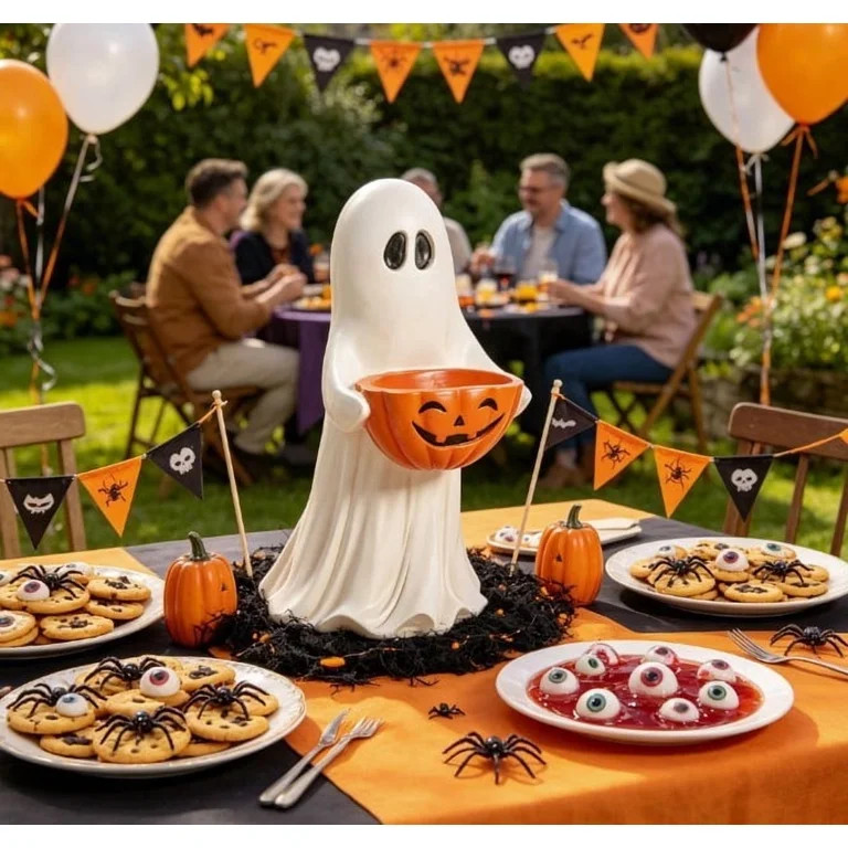11.8 inch Outdoor White Safe Ghost with Jack-o'-Lantern Bowl, Safe Halloween Ghost Figurine With ... | Walmart (US)