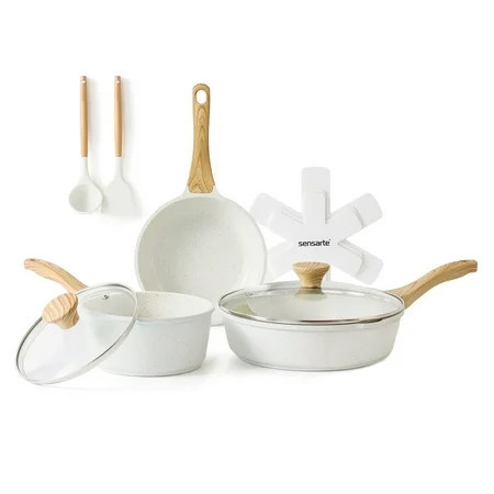 SENSARTE Ceramic Nonstick Pots and Pans Set, 10Pcs Healthy Non Stick Cookware Set with Pots Protectors, Induction Kitchen Cookware Sets White | Walmart (US)