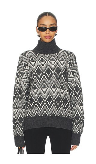 Varley Ida Relaxed Fairisle Rollneck Sweater in Charcoal. - size L | Revolve Clothing (Global)