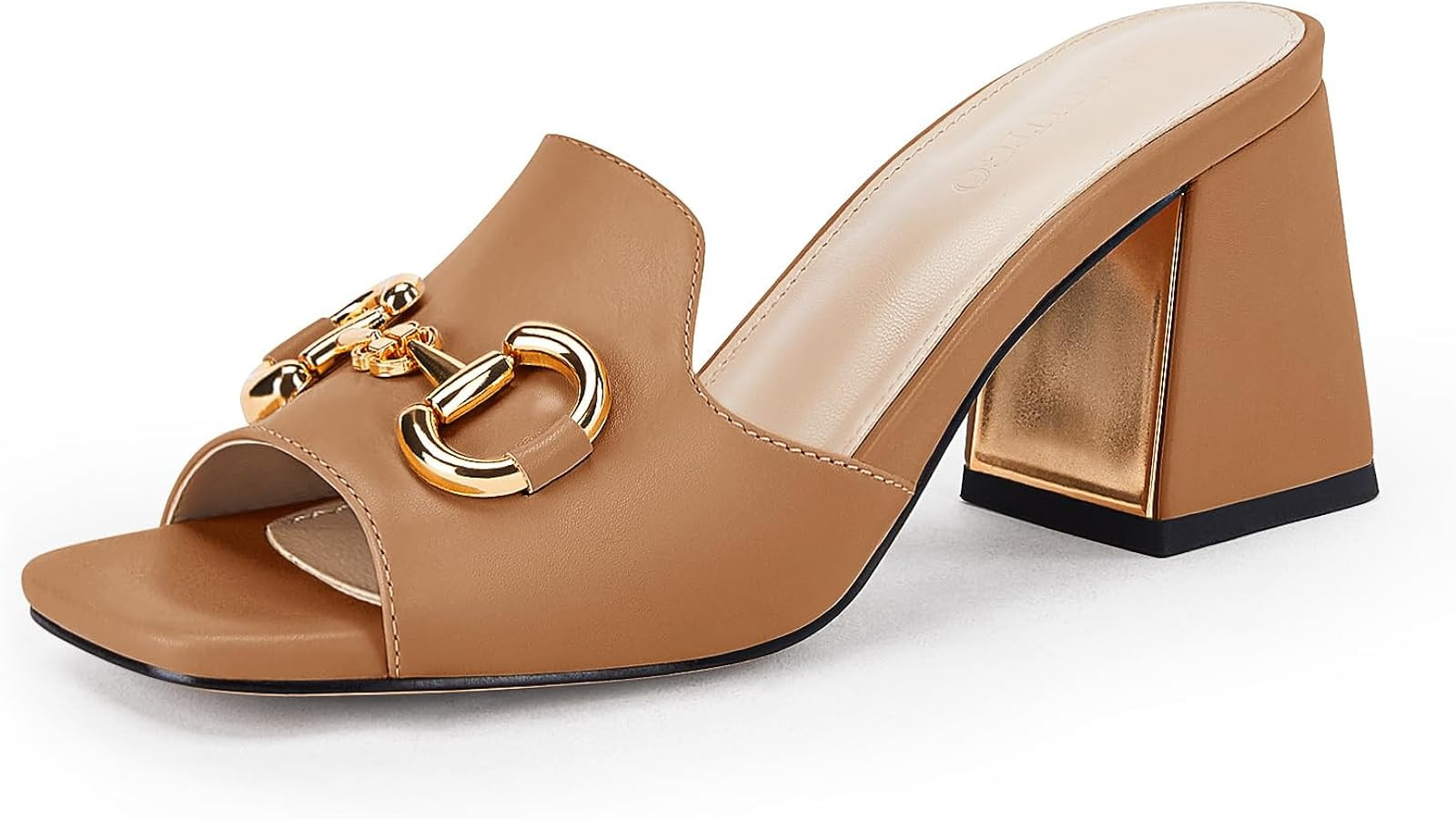 gihubafuil Women's Sandals Peep Toe Slides Chunky Heel Mules Single Band Comfort Slip-on Shoes wi... | Amazon (US)