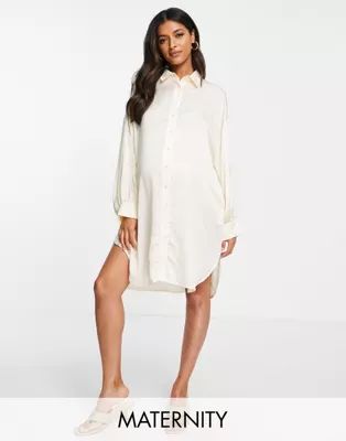 Glamorous Bloom oversized satin shirt dress in cream | ASOS (Global)