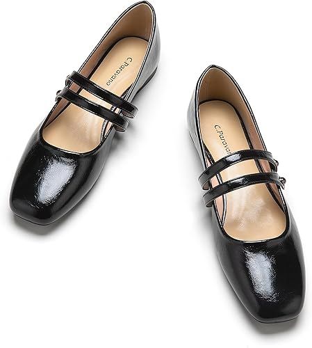 C.Paravano Mary Jane Shoes for Women | Women's Flats | Women Square Toe Flats | Leather Mary Jane | Amazon (US)