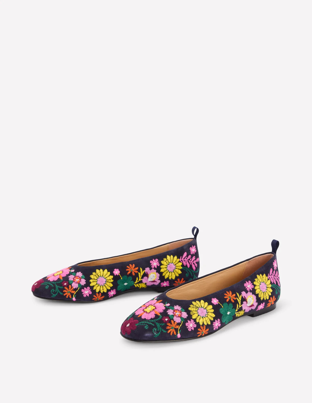 High Cut Ballet Flats-Navy/Embroidery | Boden (US)
