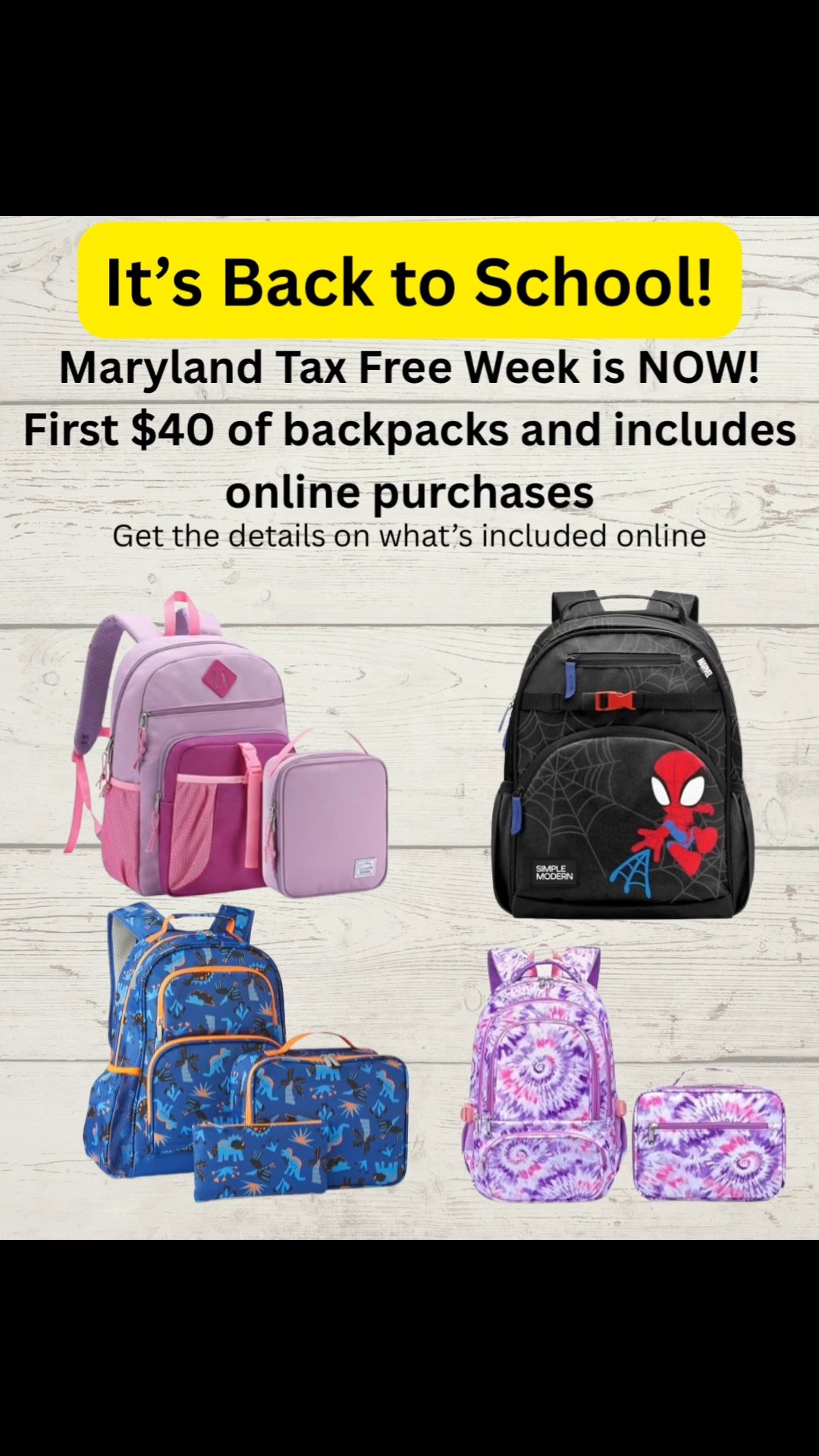 It’s Maryland Tax Free Week so you can save on some back to school items for your kids. I’m showing backpacks, but clothes and shoes are also included. Go online to get more details.

#LTKSeasonal #LTKKids #LTKmomlife