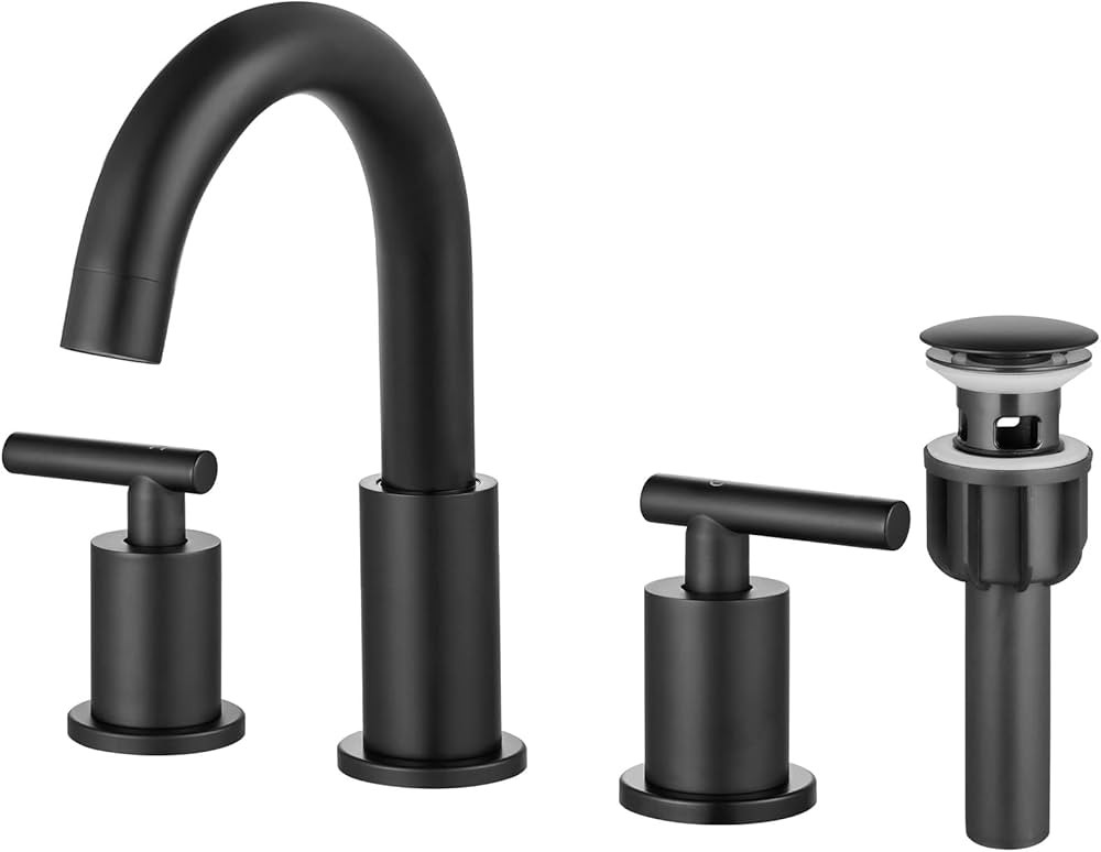 gotonovo Matte Black 3 Hole 2 Handles Deck Mount Lavatory Basin Bathroom Sink Faucet with Pop Up ... | Amazon (US)