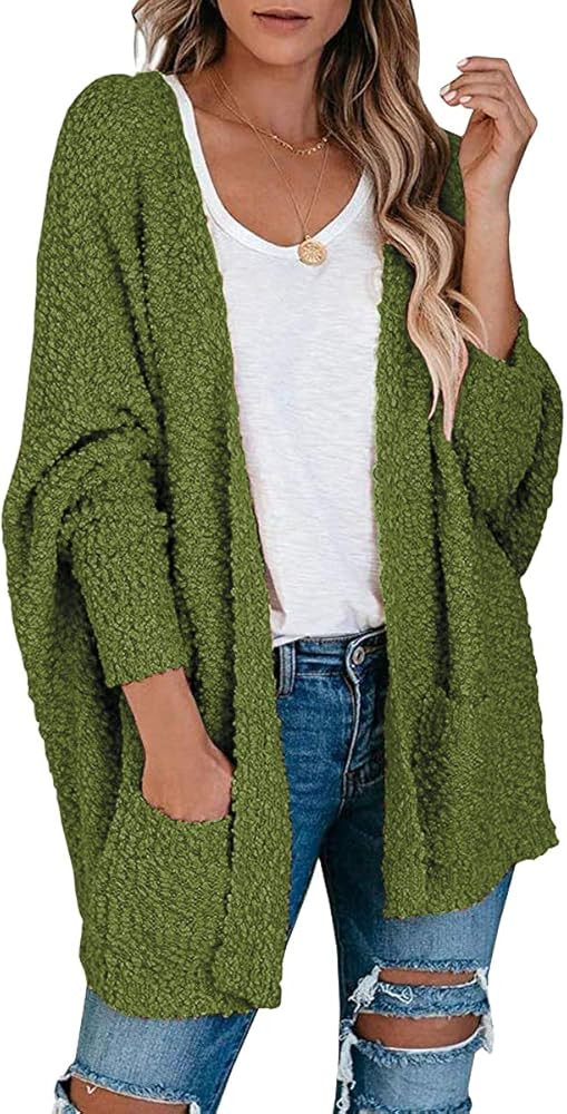 ANRABESS Womens Open Front Fuzzy Cardigan Sweaters Batwing Sleeve Lightweight Oversized Loose Knit S | Amazon (US)