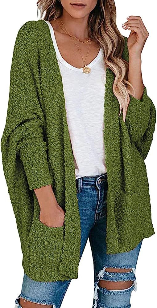 ANRABESS Womens Open Front Fuzzy Cardigan Sweaters Batwing Sleeve Lightweight Oversized Loose Knit S | Amazon (US)