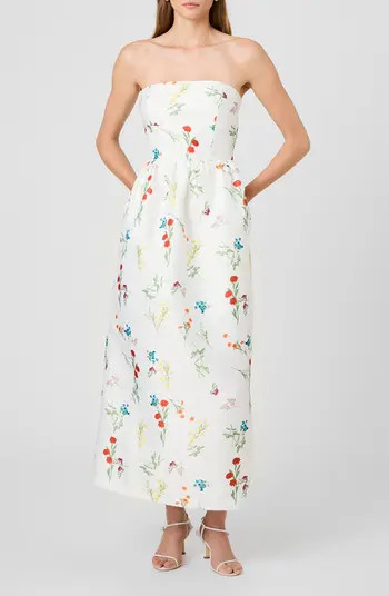 French Connection Christine Floral Strapless Fit & Flare Midi Dress | Nordstrom | Nordstrom