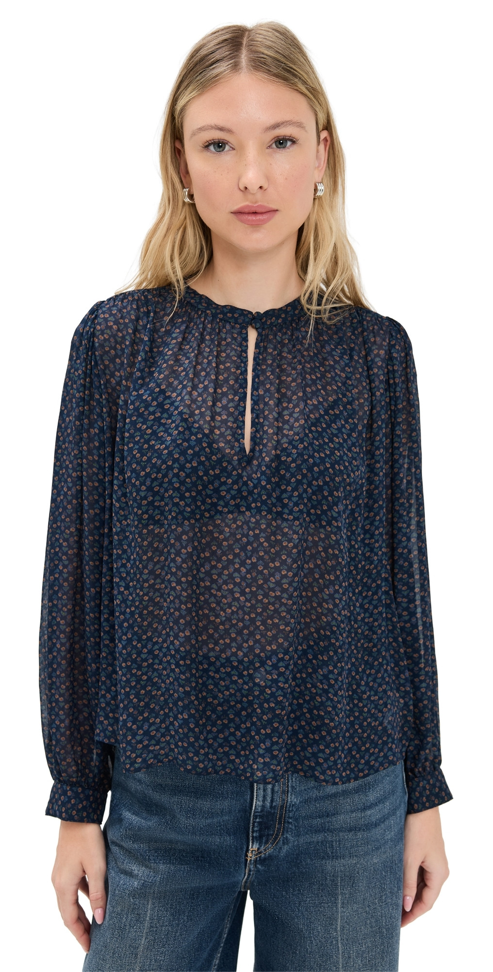 PAIGE Bibiana Blouse Navy Multi L | Shopbop