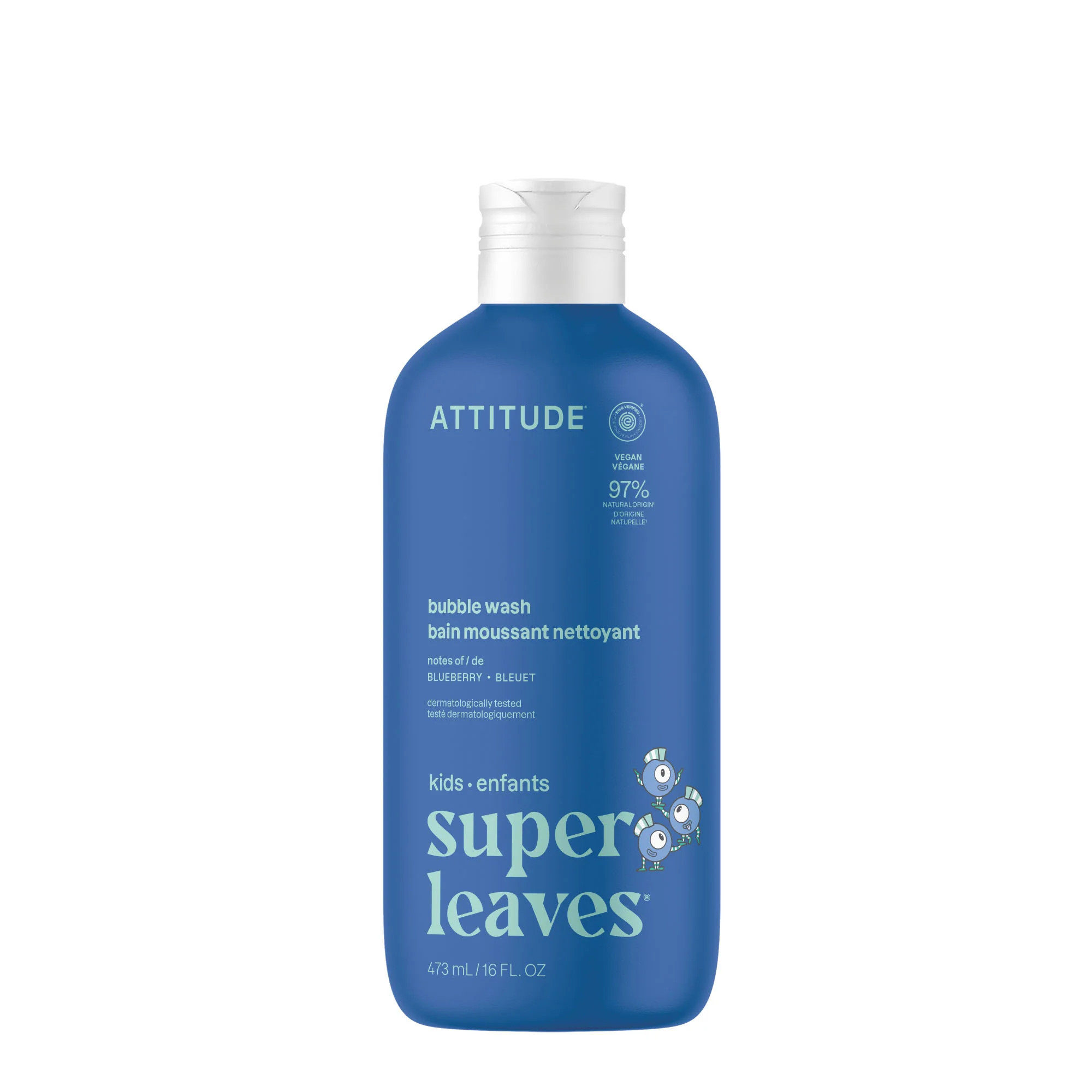 ATTITUDE Bubble Wash for Kids, Hair Shampoo and Body Soap, EWG Verified, Plant- and Mineral-Based, Vegan, Blueberry, 16 Fl Oz | ATTITUDE Living