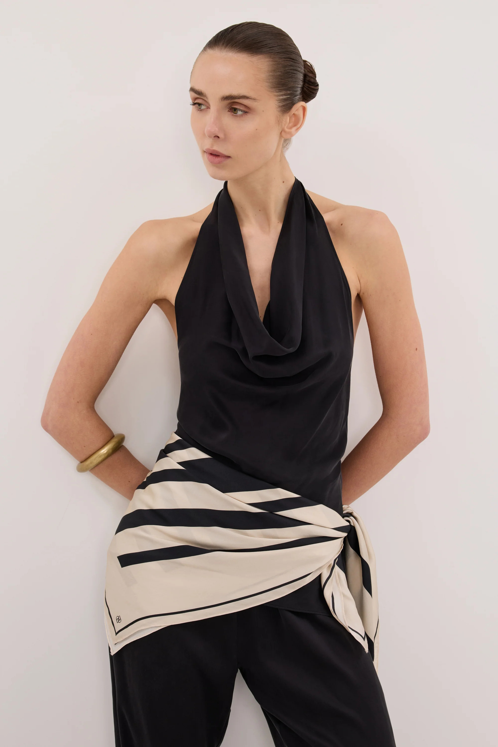 CARLENE BLACK SILK COWL NECK TOP | DISSH