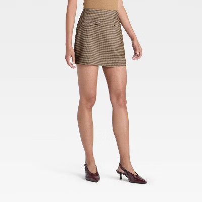 Women's Twill Mini Skirt - A New Day™ Brown Plaid 4 | Target