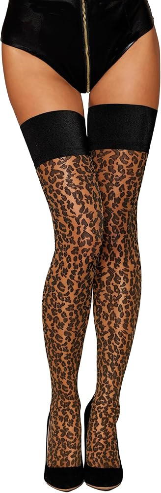 Dreamgirl Women's Leopard Thigh Highs, Nude/Black, O/S | Amazon (US)
