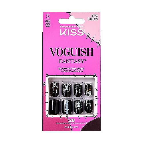 KISS Voguish Fantasy Halloween Nails, Black, Short Length, Square Shape, Pink Gel Nail Glue (2g), Mini Nail File, Manicure Stick, & 28 Fake Nails | Amazon (US)