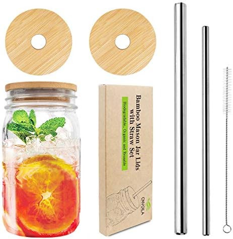 Mason Jar Lids with Straw Hole, CNVOILA ECO Reusable Bamboo Mason Jar Lids for Regular Mouth Maso... | Amazon (CA)