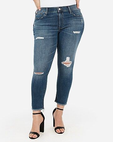 mid rise ripped raw hem cropped leggings | Express
