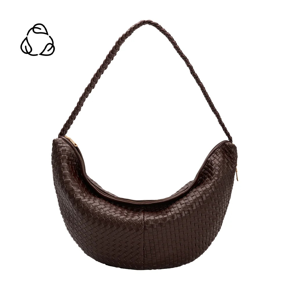 Espresso Raquel Extra Large Recycled Vegan Leather Woven Crossbody Bag | Melie Bianco | Melie Bianco