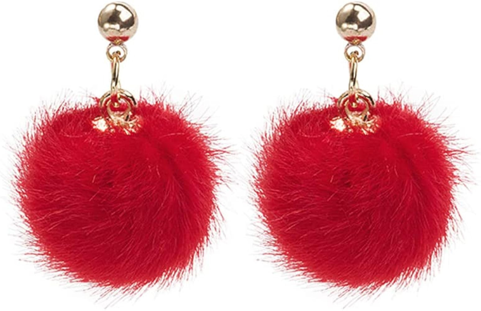 Pom Pom Earrings Faux Fur Ball Earrings Pom Dangle Earrings Puff Ball Earring for Women Girls | Amazon (US)