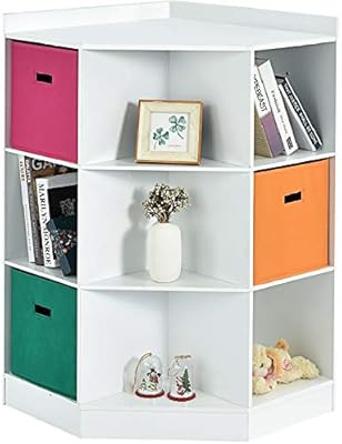 Costzon 9-Cubby Kids Bookcase with Extra Large Storage Baskets, Multi-Bin Children's Corner Cabin... | Amazon (US)