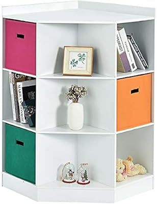 Costzon 9-Cubby Kids Bookcase with Extra Large Storage Baskets, Multi-Bin Children's Corner Cabin... | Amazon (US)