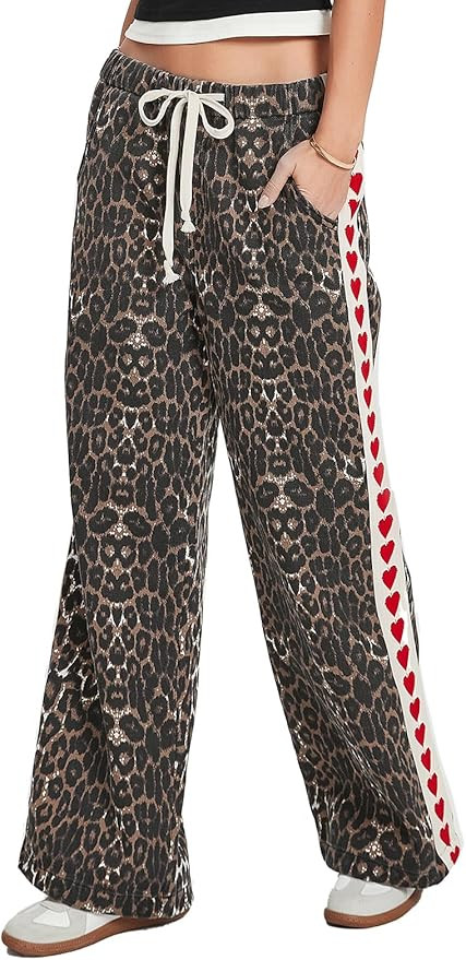 Kedera Women Leopard Heart Print Stripe Jeans Drawstring Stretch Elastic Waist Pants Y2K Casual B... | Amazon (US)