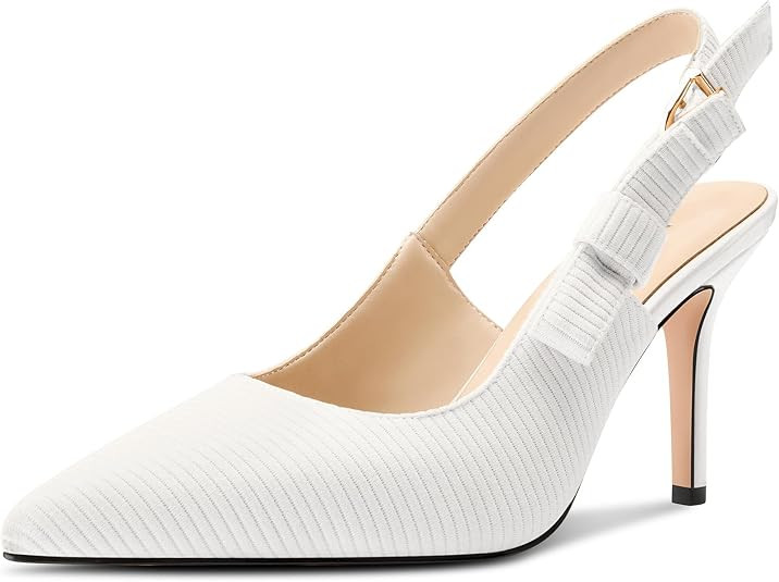 NobleOnly Womens Stilettos Slingback Heels Close Pointed Toe Bow-Knot Pumps Adjustable Buckle Off... | Amazon (US)
