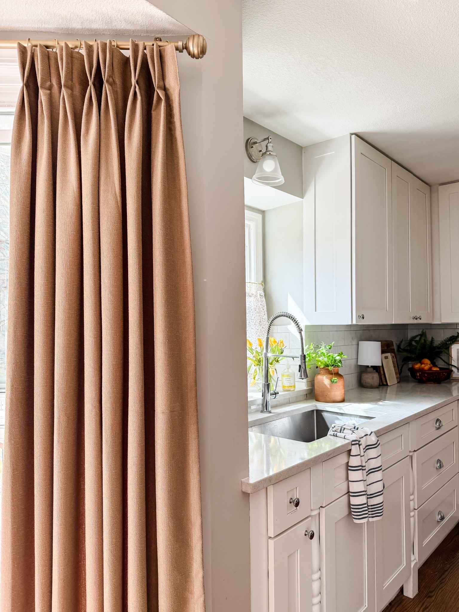 Custom curtains at such a great price point! These have dramatically changed the warmth of this kitchen and installation was done in minutes! No training and no steaming! 🫶🏻

#LTKHome