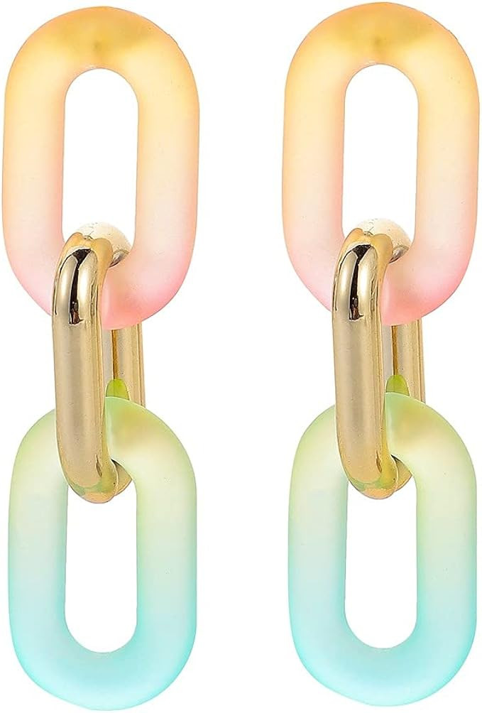 Oval Resin Acrylic Dangle Drop Stud Earrings Sterling Silver Pins Rainbow Multi Color Thick Chunk... | Amazon (US)