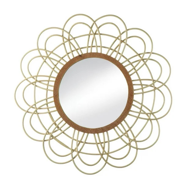 22" Beige and Silver Nikki Chu Daemono Rattan Loop Framed Round Wall Mirror - Walmart.com | Walmart (US)