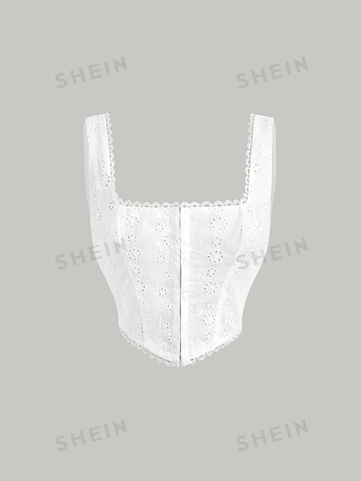 SHEIN MOD Eyelet Embroidery Hanky Hem Tank Top | SHEIN