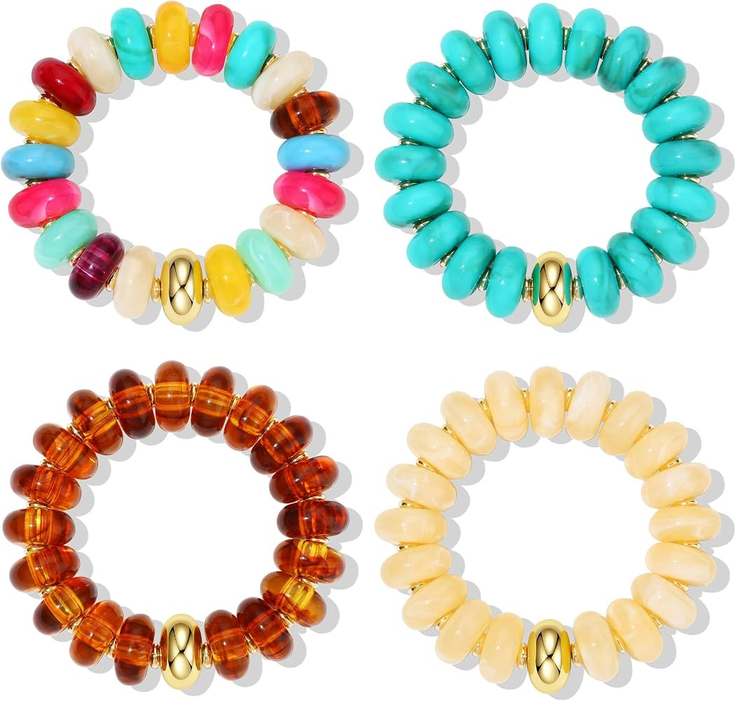 4 Pcs Chunky Beaded Bracelets for Women | Amazon (US)