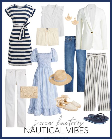 The cutest spring outfits with nautical vibes! Loving the navy blue and white striped dress, white linen blazer, striped puff sleeve midi dress, linen shorts, straw hat, striped linen pants, raffia earrings, colorblock flip flops and raffia clutch! And they’re al on sale today!
.
#ltkseasonal #ltksalealert #ltkunder50 #ltkunder100 #ltkhome #ltkcurves #ltkstyletip #ltktravel #ltkfind #ltkshoecrush #ltkitbag #ltkwedding preppy style, coastal style, j crew factory outfits 

#LTKsalealert #LTKSeasonal #LTKunder50