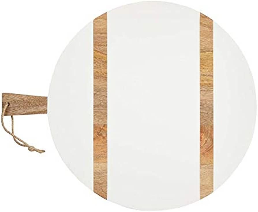 Mud Pie Large Round White/Natural Brown Wood Serving Paddle Board 25 1/5" x 20" | Amazon (US)