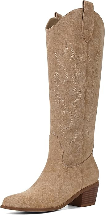 VIMISAOI Western Cowboy Boots for Women Knee High Wide Calf Cowgirl Boots with Embroidered Design... | Amazon (US)