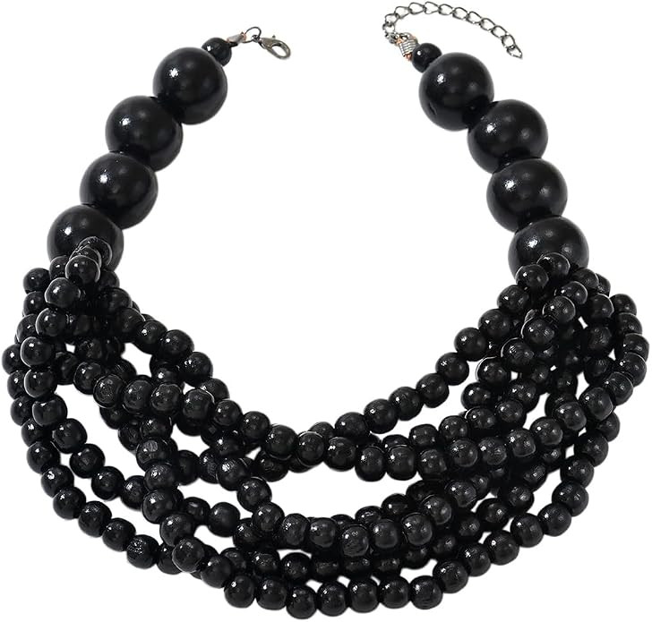Handmade Layered Wood Bead Necklace for Women - Chunky African Statement Necklace, Natural Khaki ... | Amazon (US)