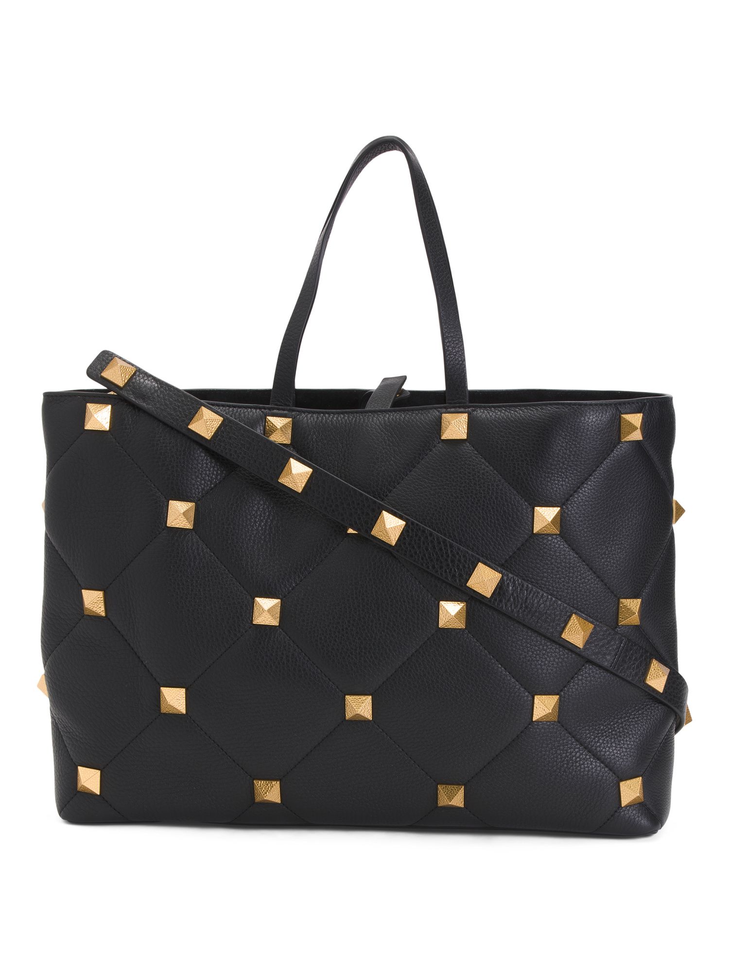 Made In Italy Leather Quilted Stud Tote | TJ Maxx