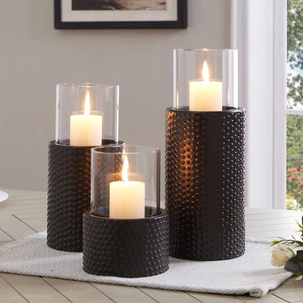 3 Piece Iron Tabletop Hurricane Holder Set | Wayfair North America